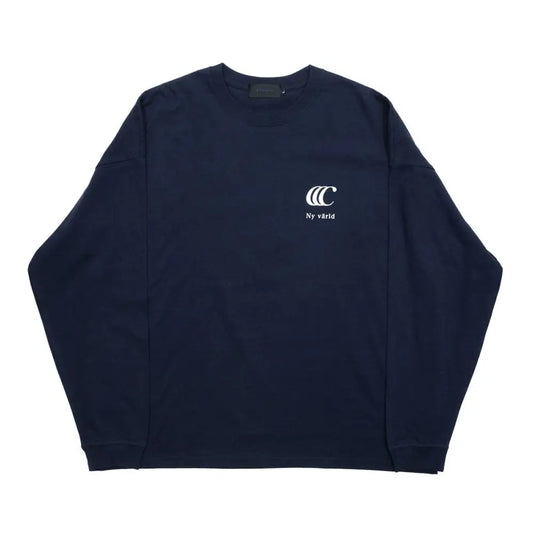 「CLUMSY PICTURES」のアイコン的デザインのロングスリーブTシャツ「LIMITED CCC L/S TEE」の「NAVY/WHITE」カラーの正面からの商品写真