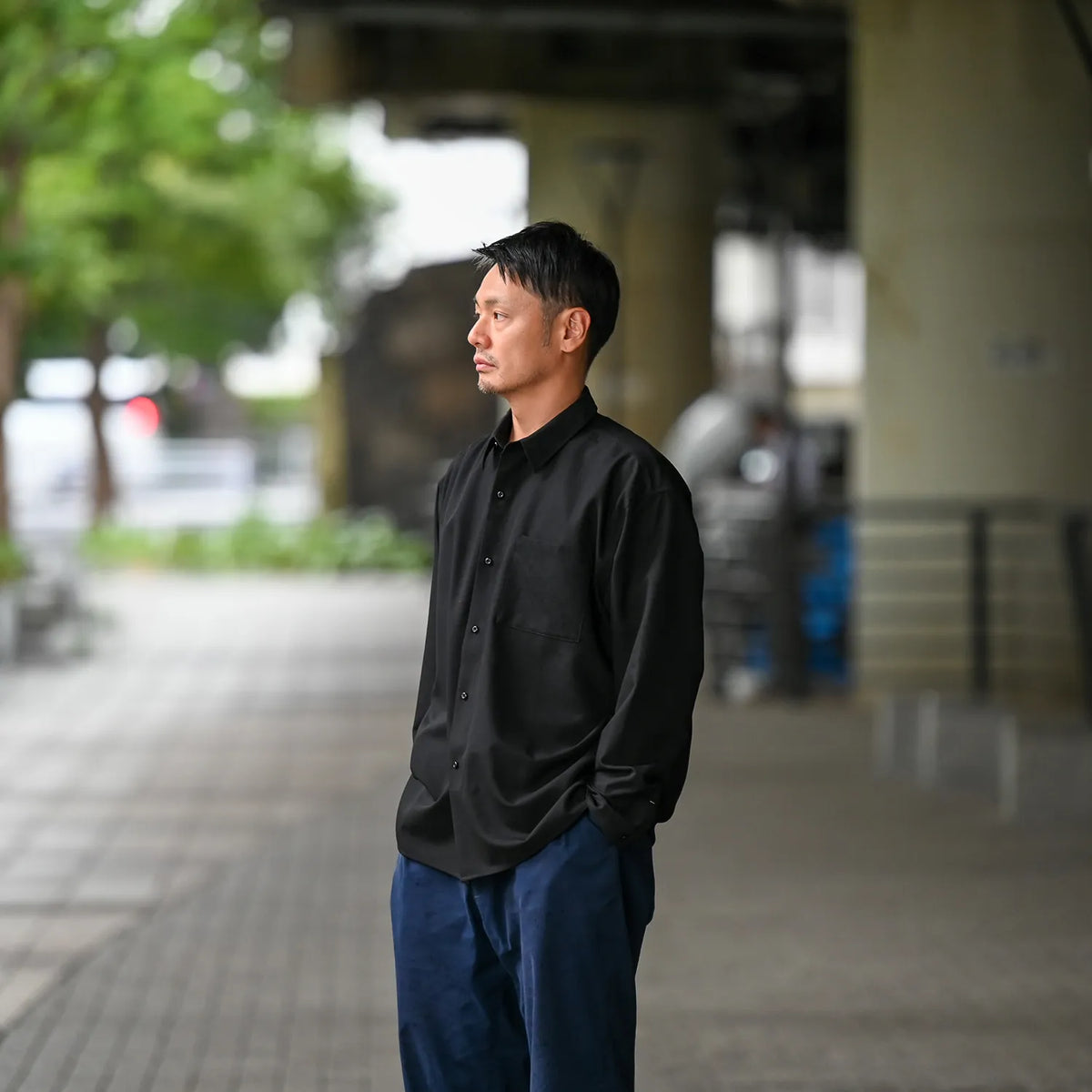 Anders™ / WIDE DRAPE L/S SHIRTS - BLACK