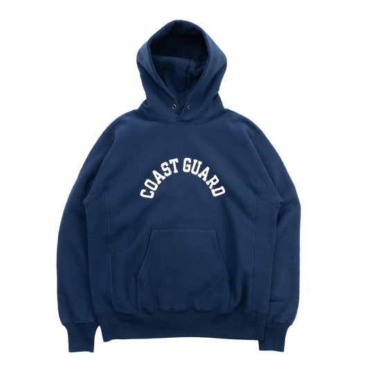 ヴィンテージマニア垂涎の沿岸警備隊のトレーニングウェアをBuzz Rickson’s(バズリクソンズ)が再現したスウェットパーカー「HORIZONTAL KNITTING SWEAT PARKA COAST GUARD」のNAVYカラーの正面からの商品写真