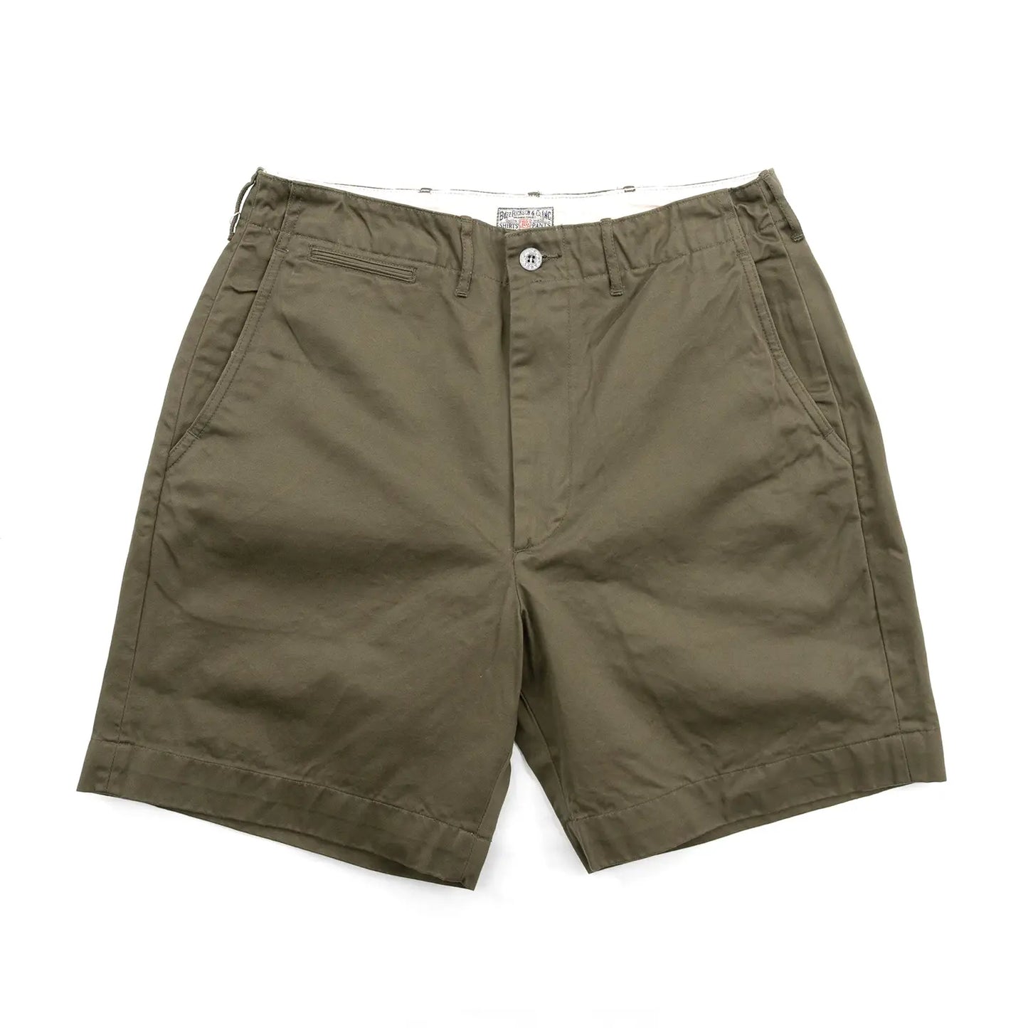 BUZZ RICKSON'S(バズリクソンズ)の「EARLY MILITARY CHINOS (MOD.) 1945 MODEL SHORTS」のOLIVEカラーの正面からの商品写真