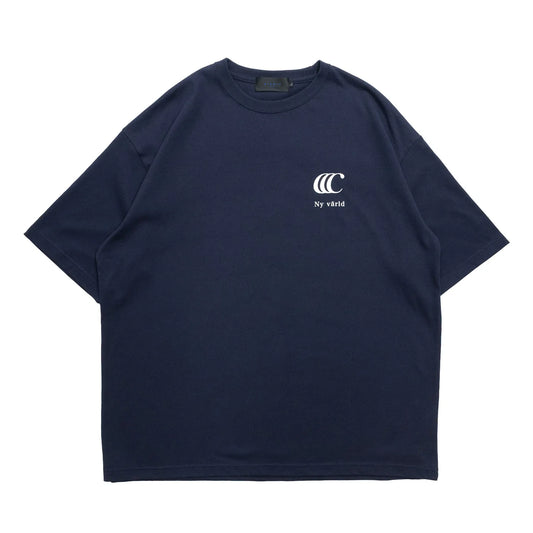 clumsy PicturesのCCCロゴがデザインされた定番モデルのTシャツ「LIMITED CCC WIDE TEE」のNAVY/WHITEカラーの正面からの商品写真