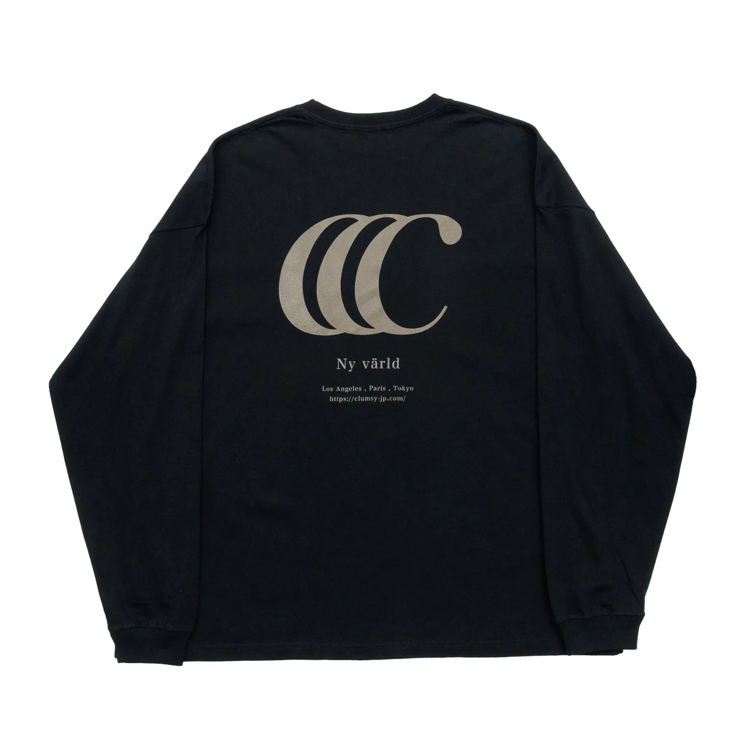 clumsy. Pictures(クラムジー)のCCCロゴが背面に大きくプリントされた定番アイテム「LIMITED CCC」ロングスリーブのBLACK/BRONZEカラーの背面からの商品写真