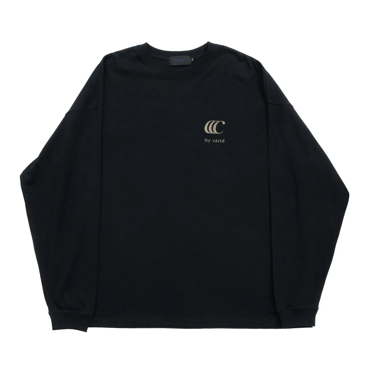 clumsy. Pictures(クラムジー)のCCCロゴが背面に大きくプリントされた定番アイテム「LIMITED CCC」ロングスリーブのBLACK/BRONZEカラーの正面からの商品写真