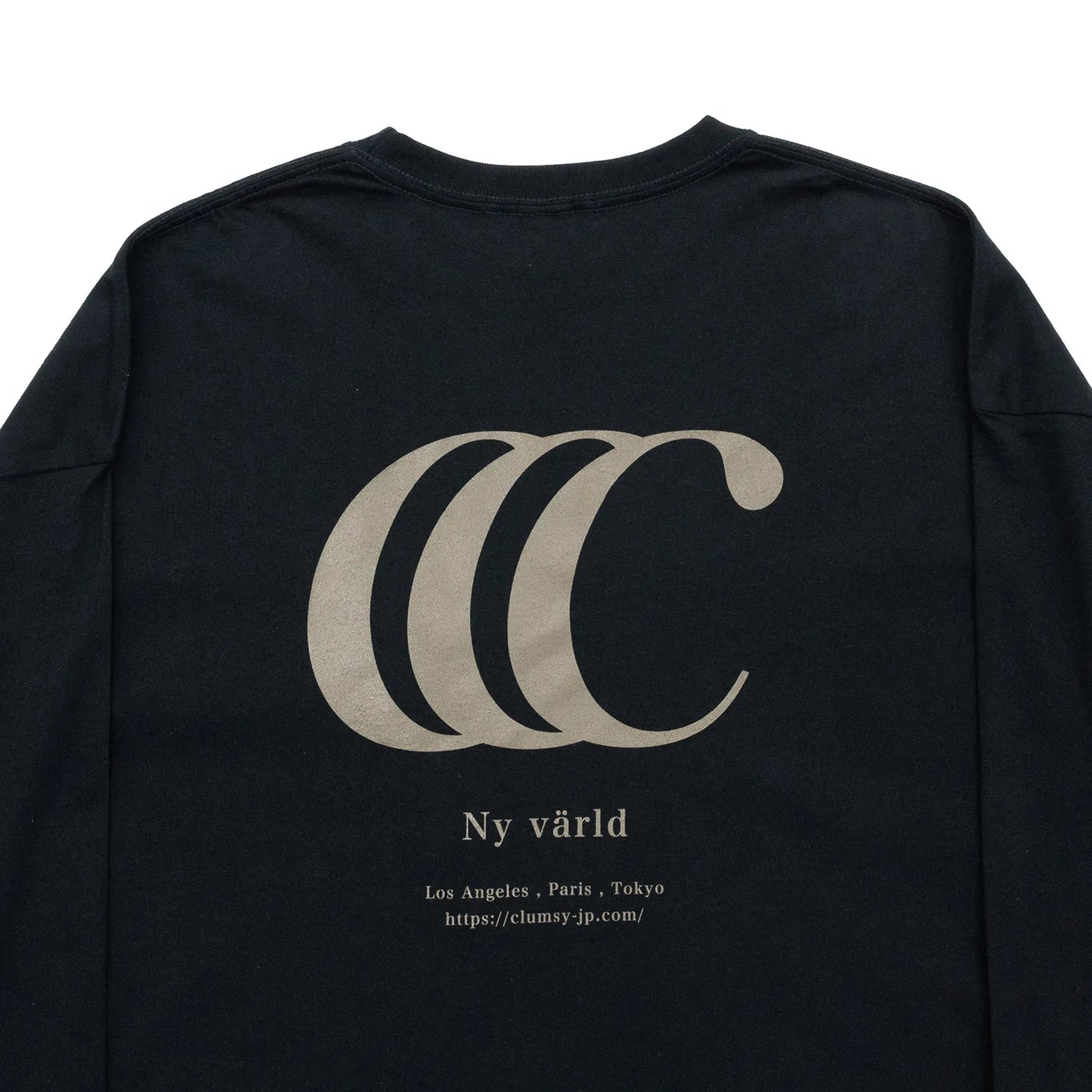 clumsy. Pictures(クラムジー)のCCCロゴが背面に大きくプリントされた定番アイテム「LIMITED CCC」ロングスリーブのBLACK/BRONZEカラーの背面デザインの写真