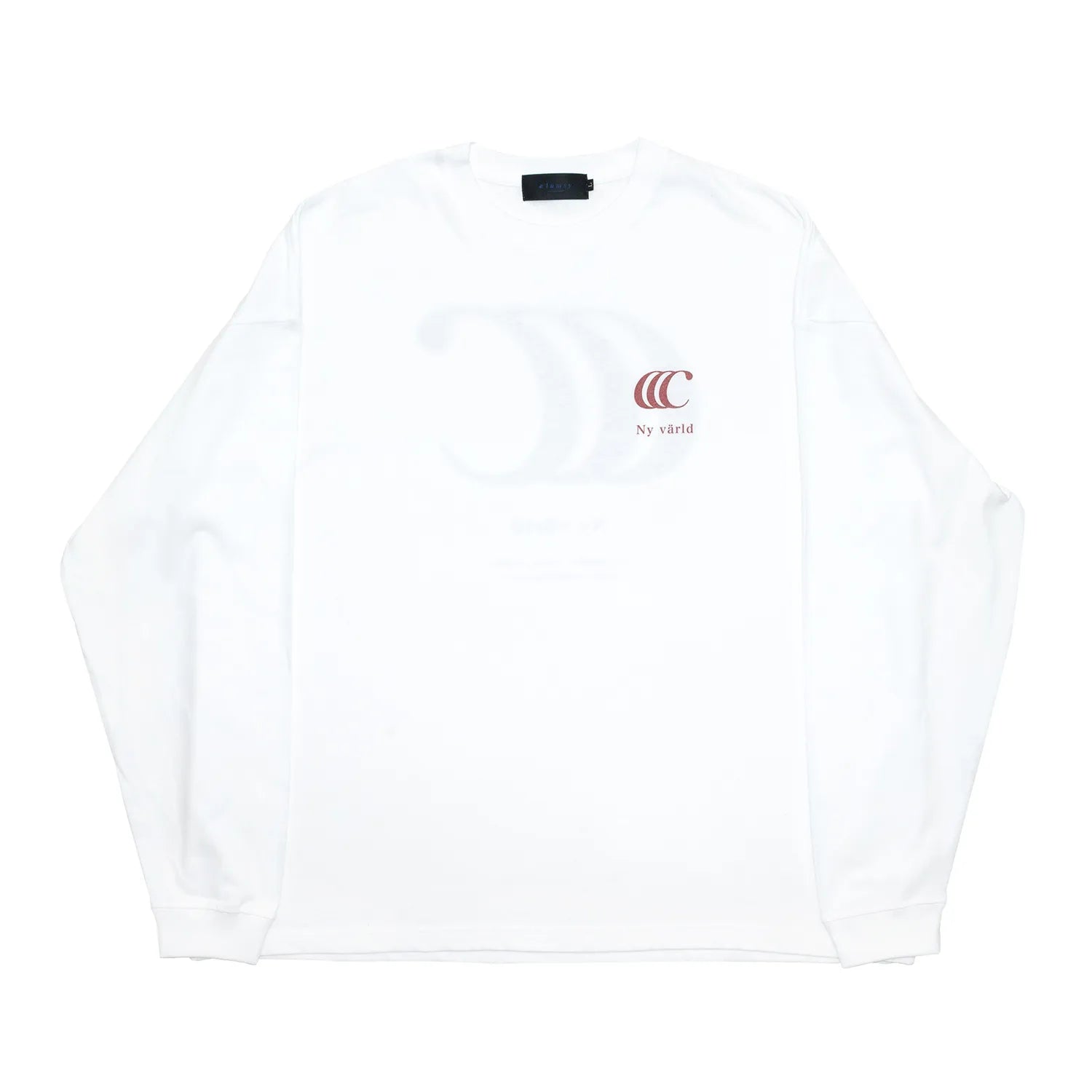 clumsy. Pictures(クラムジー)のCCCロゴが背面に大きくプリントされた定番アイテム「LIMITED CCC」ロングスリーブのWHITE/ROUGEカラーの正面からの商品写真