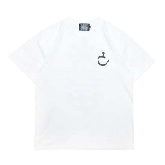 GORILLA TACOSのバックとフロント左胸にデザインがプリントされたTシャツ「New MOJI S/S TEE」のWHITEカラーの全面からの商品写真