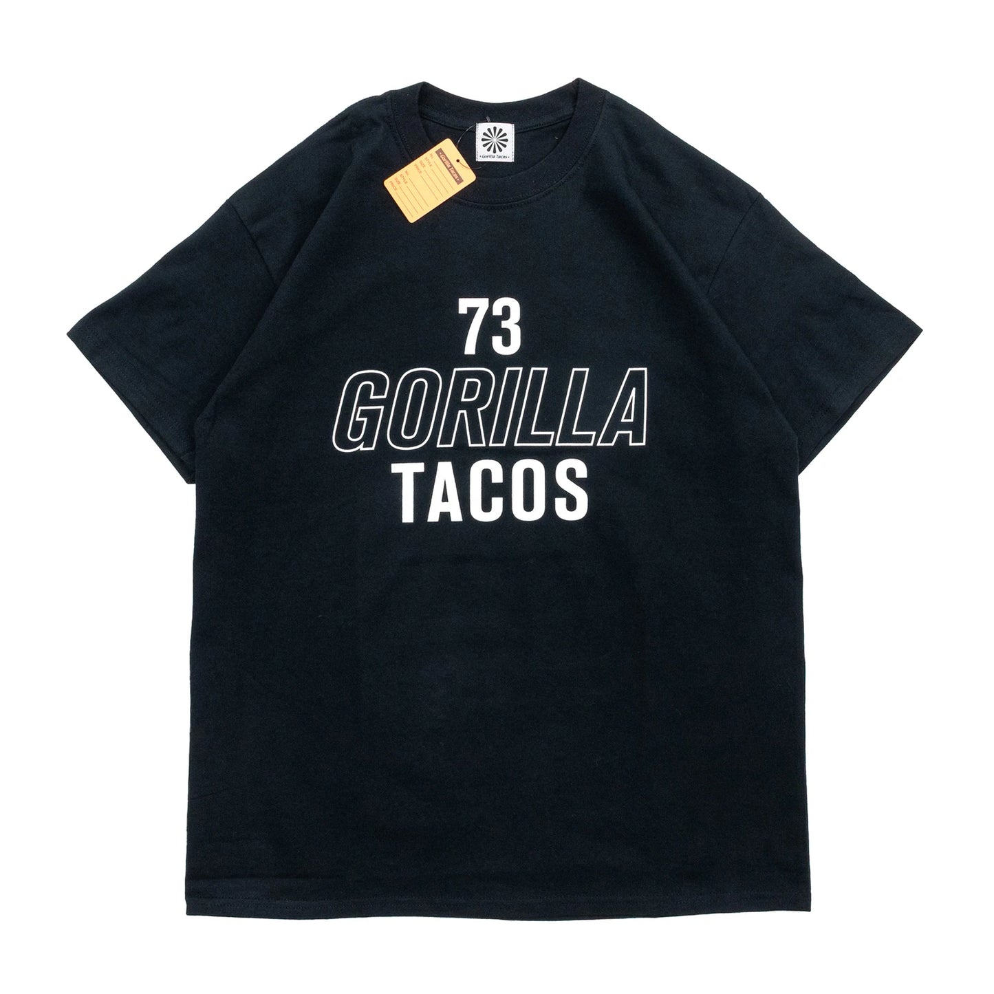 GORILLA TACOS(ゴリラタコス)のフロントに大きくデザインがプリントされたTシャツ「73 GT TEE」のブラックカラーの商品写真