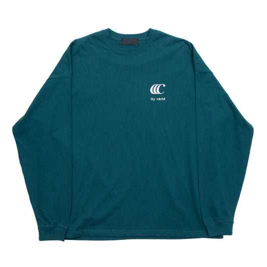 CLUMSY PICTURES LIMITED CCC L/S TEE - GREEN/WHITE
