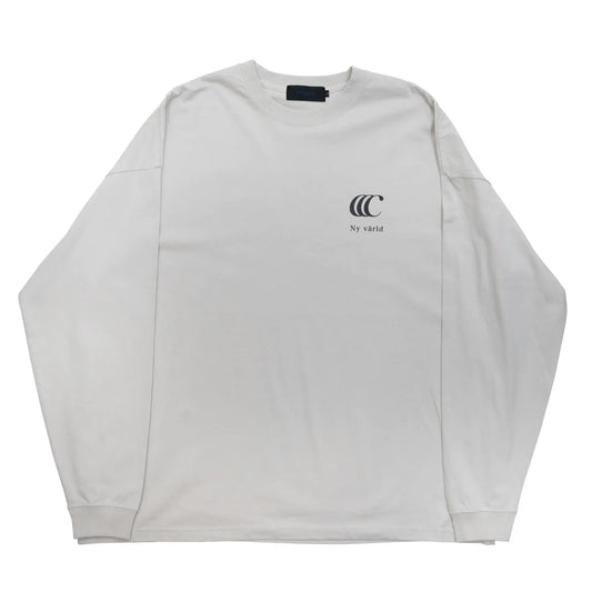 「CLUMSY PICTURES」のアイコン的デザインのロングスリーブTシャツ「LIMITED CCC L/S TEE」の「CEMENT/BLACK」カラーの正面からの商品写真