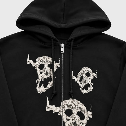 MAISON SHAKE JUNZI / NUDE SKULL ZIP HOODIE - BLACK