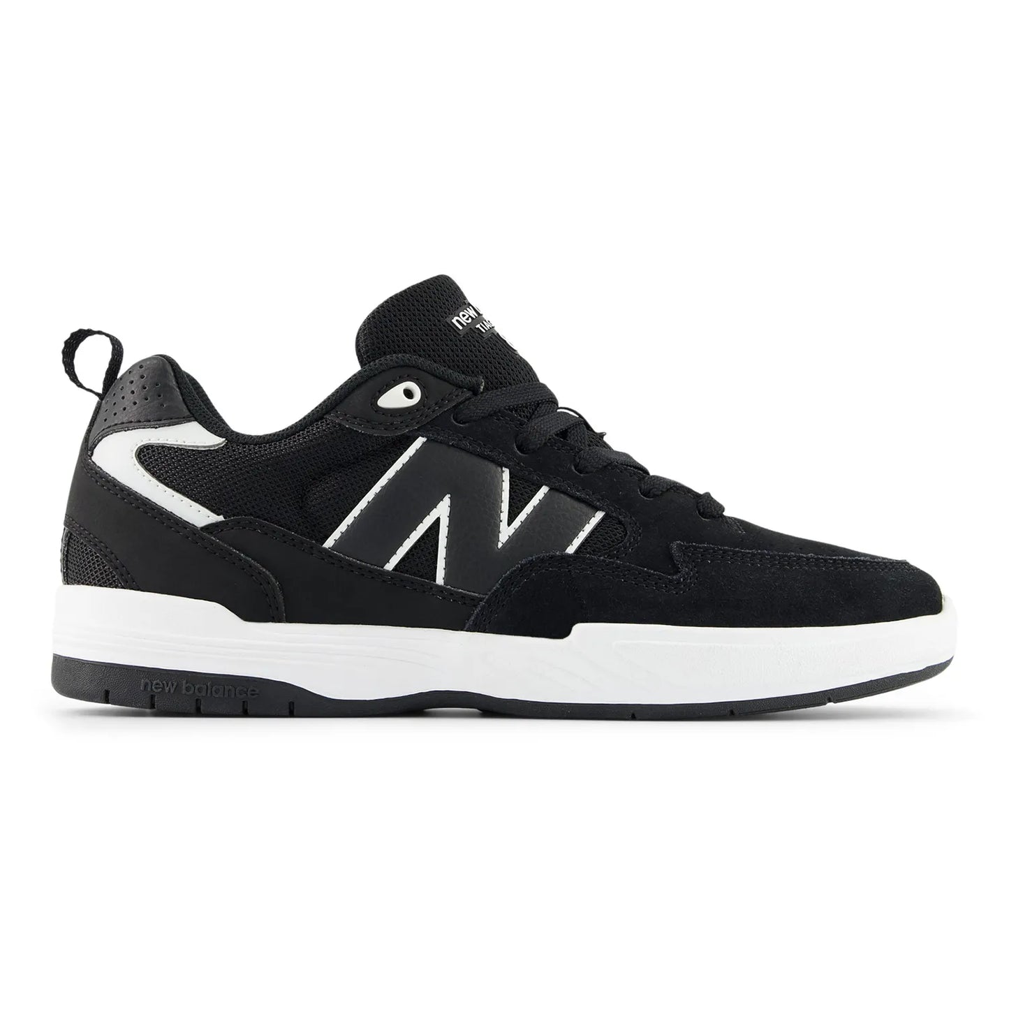 New Balance Numeric(ニューバランスヌメリック)の「TIAGO LEMOS」のシグネーチャーモデルのスケボー・スケートボードシューズ「NM808LBW」のBLACKカラーの右側面からの商品写真