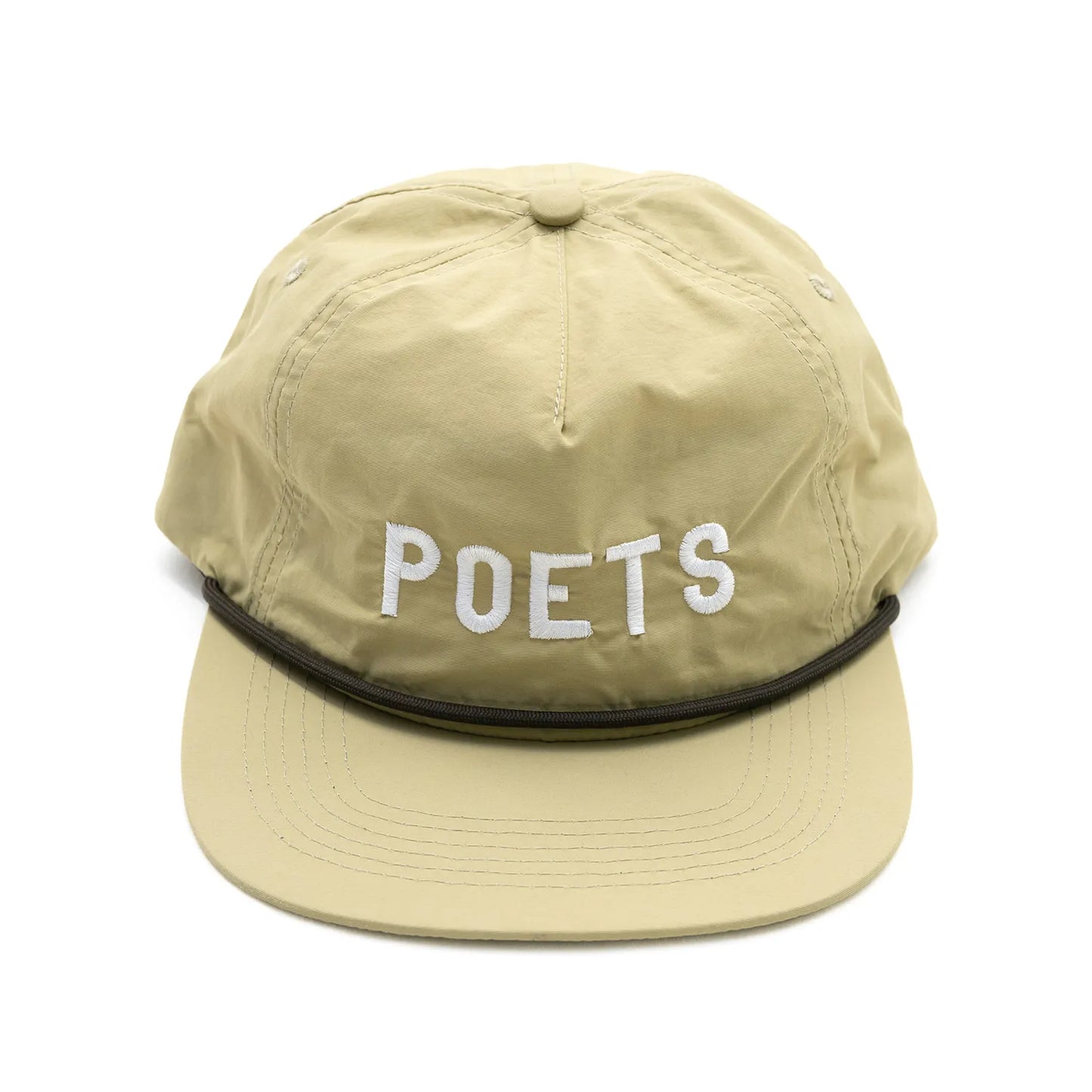 フロントに刺繍ロゴが入ったPOETS(ポエッツ)のナイロンキャップ「CAPPY CAP」のTANカラーの正面からの商品写真