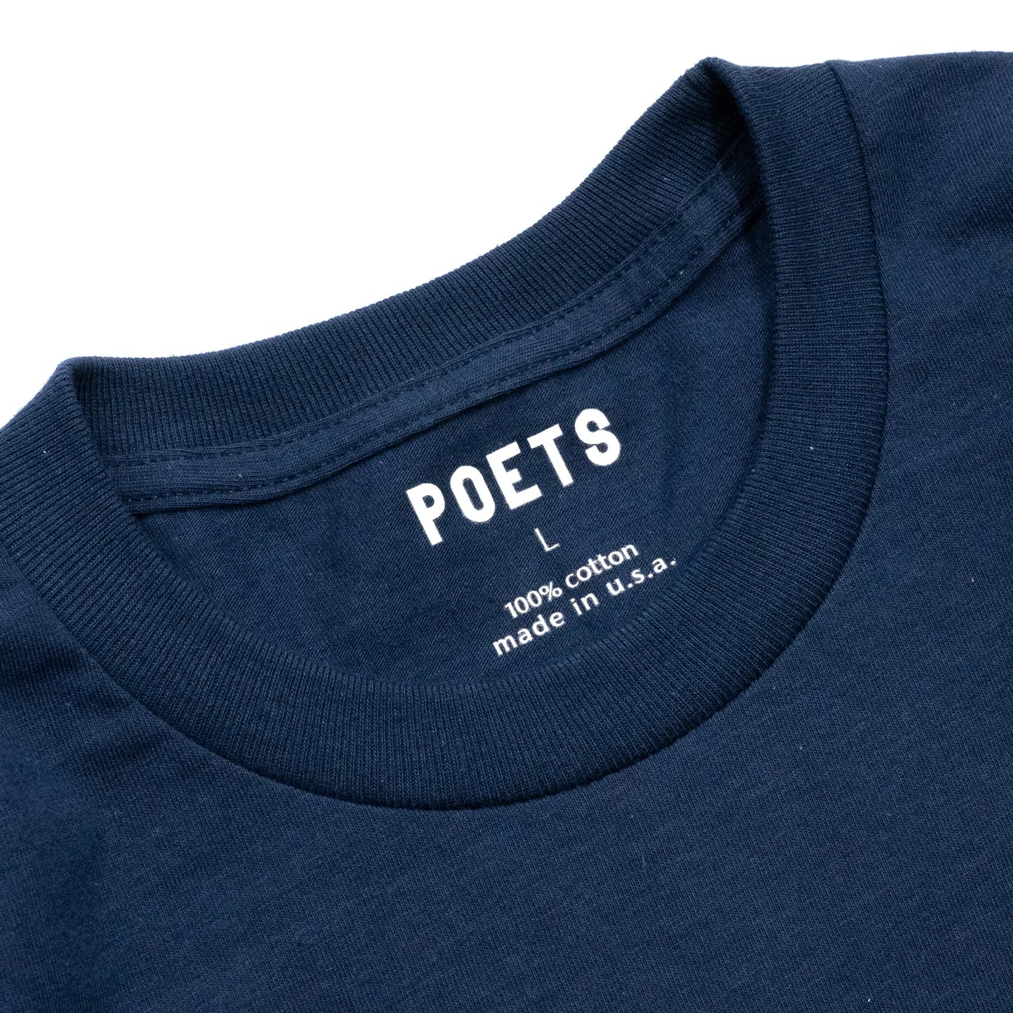 POETS(ポエッツ)のTシャツ「CEE LO SCREENED S/S TEE」のNAVYカラーの襟元の写真