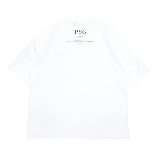PrimeのスタッフTシャツ第三弾「PSG LOGO STAFF S/S TEE」のWHITEカラーの背面からの商品写真