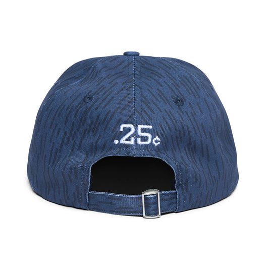 QUARTERSNACKS(クォータースナックス)の定番デザイン「ARCH」ロゴデザインの6パネルキャップ「ARCH CAP」のNAVY RAINDROP(レインドロップカモフラージュ)柄の背面からの商品写真