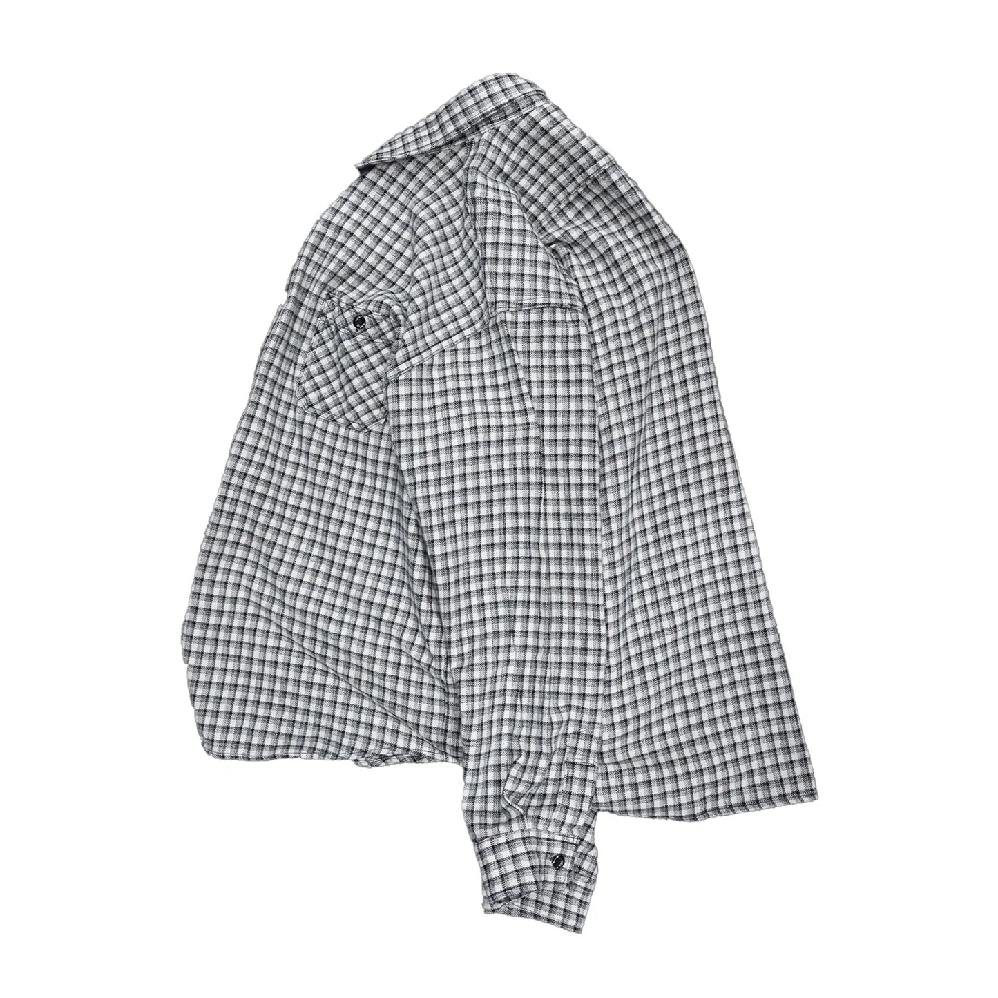 SUGER CANE(シュガーケーン)の細かい格子柄のワークシャツ「SMALL PLAID L/S WORK SHIRTS」の「OFF WHITEカラー」の側面からの商品写真