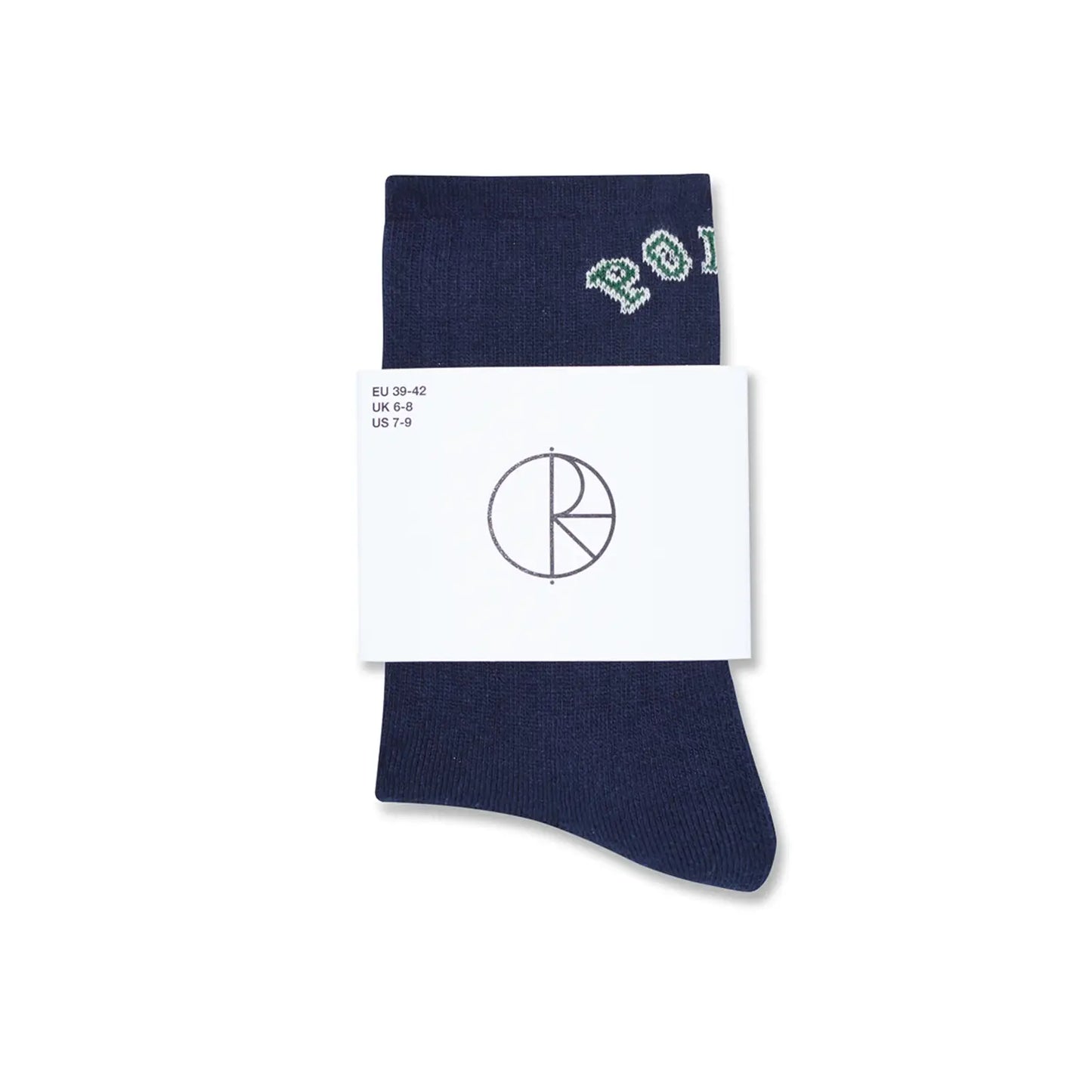 POLAR SKATE CO(ポーラー)の靴下・ソックス「COLLEGE LOGO LARGE RIB SOCKS」のBLUEカラーの商品写真
