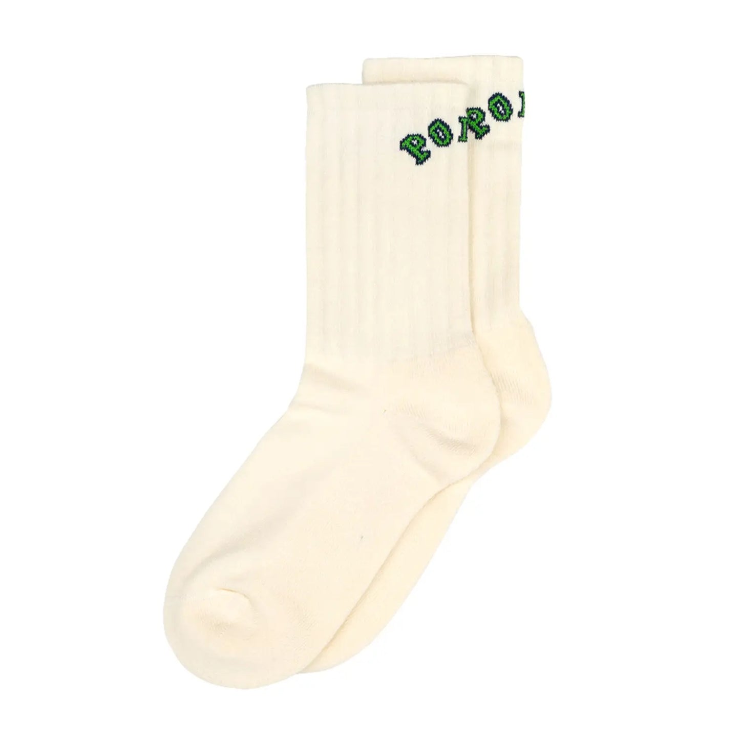 POLAR SKATE CO(ポーラー)の靴下・ソックス「COLLEGE LOGO LARGE RIB SOCKS」のWHITEカラーの2足並べた商品写真