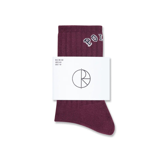 POLAR SKATE CO(ポーラー)の靴下・ソックス「COLLEGE LOGO LARGE RIB SOCKS」のWINEカラーの商品写真