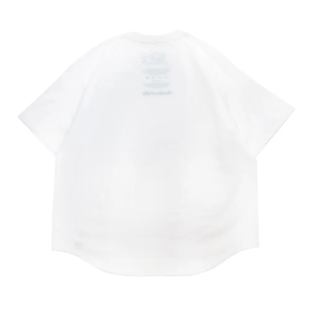 裾がラウンドカットされたHombre Nino(オンブレニーニョ)とFRUIT OF THE LOOMのダブルネームTシャツのWHITEカラーの背面からの商品写真