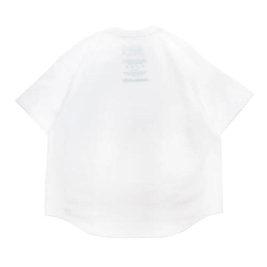 裾がラウンドカットされたHombre Nino(オンブレニーニョ)とFRUIT OF THE LOOMのダブルネームTシャツのWHITEカラーの背面からの商品写真