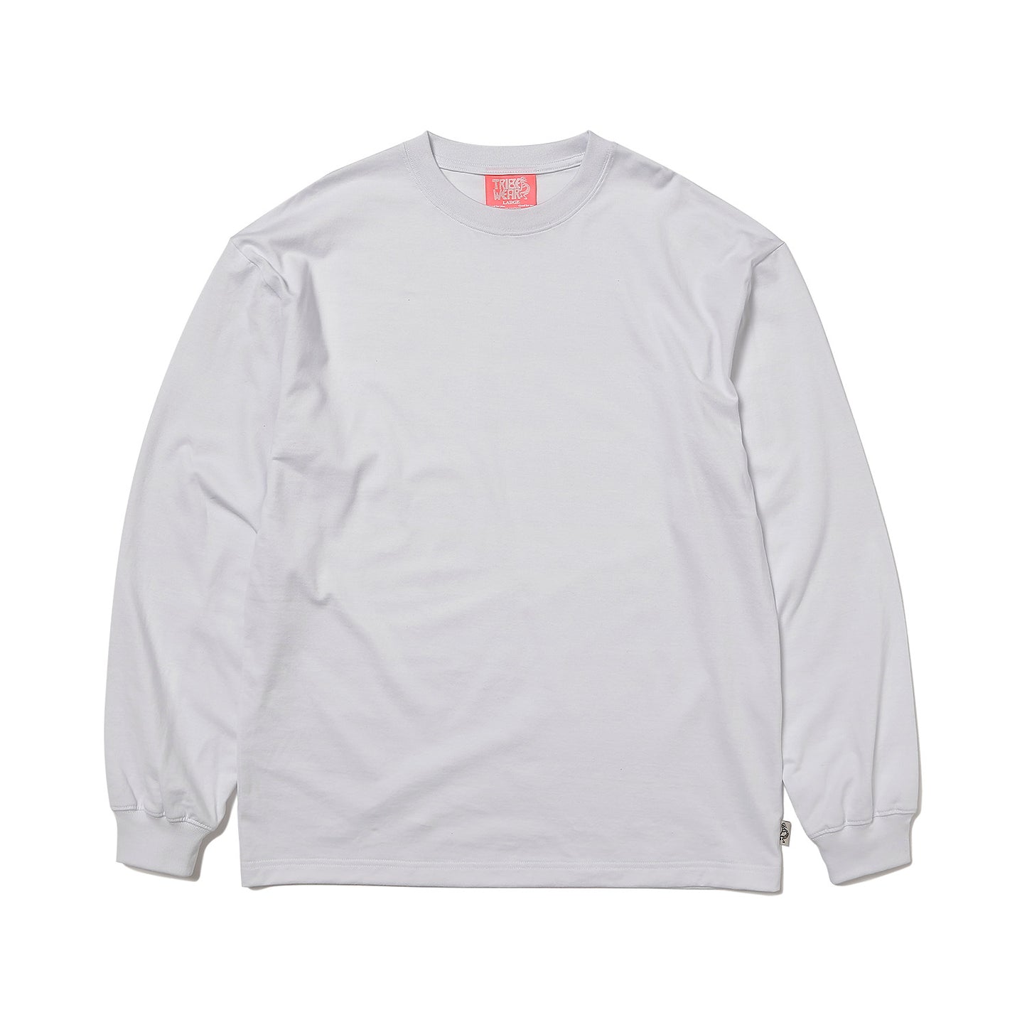 TRIBE WEAR(トライブウェア)のヘビーオンスのロングスリーブTシャツ「BASIC L/S TEE」のWHITEカラーの正面からの商品写真