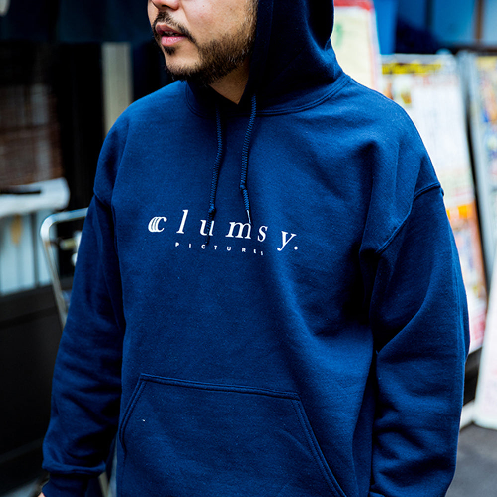 CLUMSY PICTURES ORIGINAL BARLOGO HOODY - ASH/NAVY