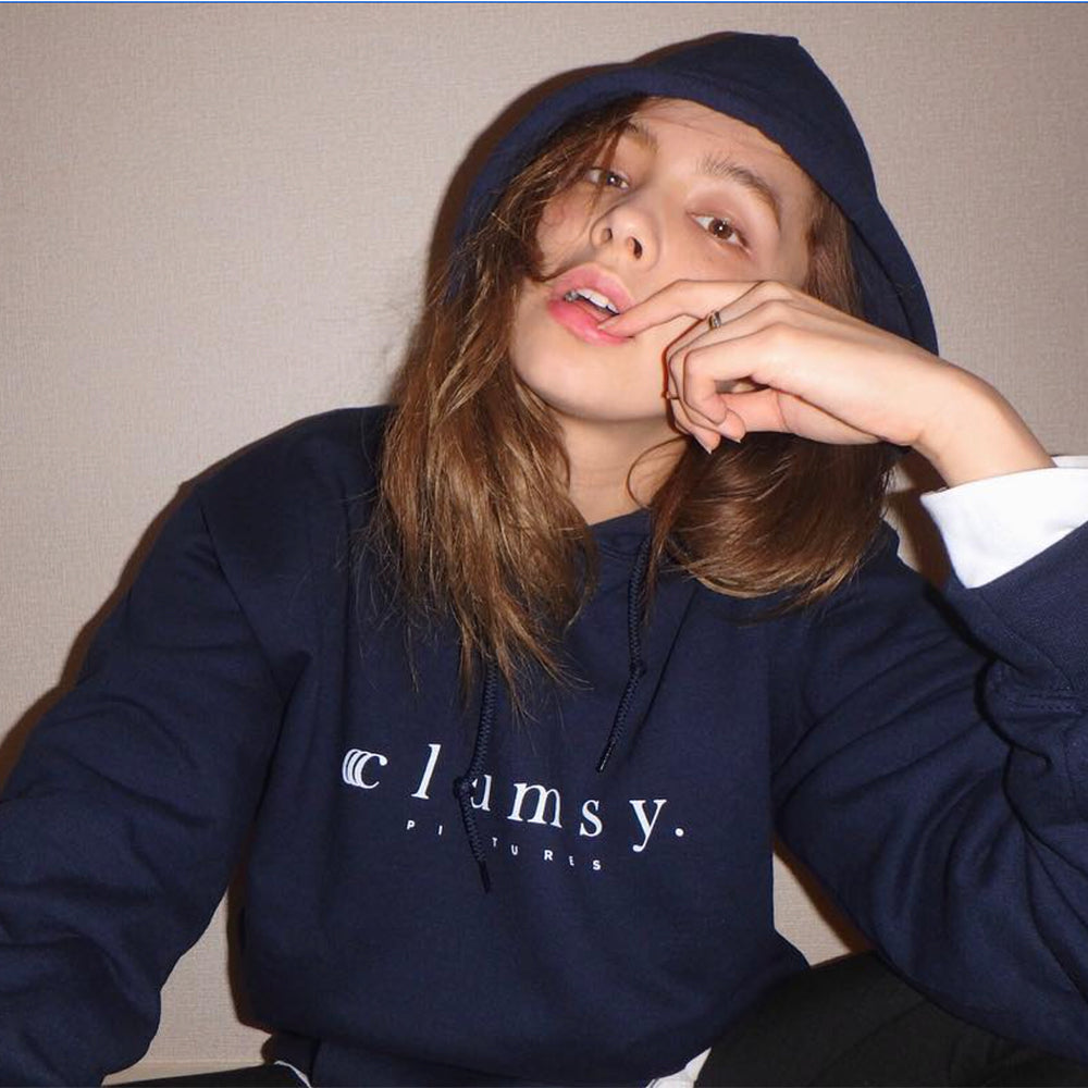 CLUMSY PICTURES ORIGINAL BARLOGO HOODY - ASH/NAVY