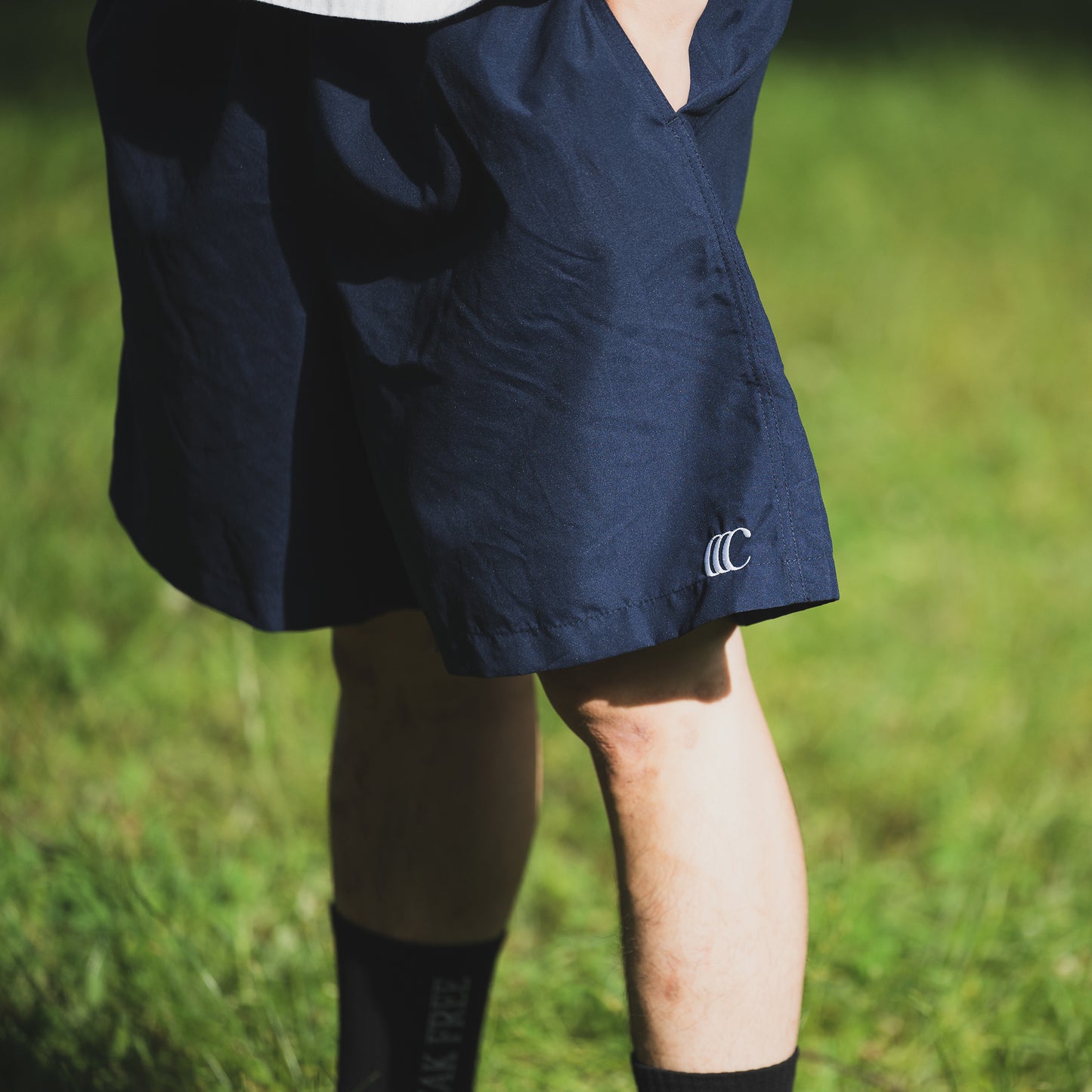 CLUMSY PICTURES CCC EMB MICROFIBER NYLON SHORTS - NAVY