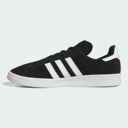 ADIDAS SKATEBOARDING(アディダススケートボーディング)のスケボー・スケートボードシューズ「CAMPUS ADV (B22716)」のBLACK/WHITEカラーの右足左側面からの商品写真