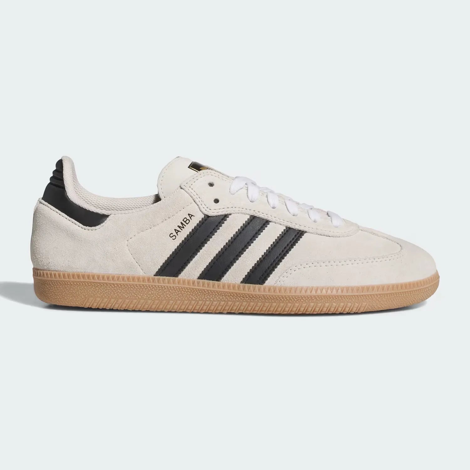 ADIDAS SKATEBOARDING(アディダススケートボーディング)のスケボー・スケートボードシューズ「SAMBA ADV (JR7108)」のALUMINAカラーの右足右側面からの商品写真