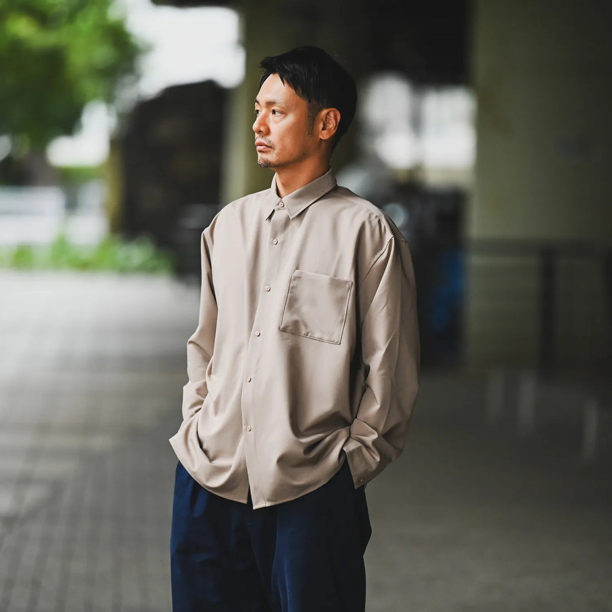 Anders™ / WIDE DRAPE L/S SHIRTS - BLACK