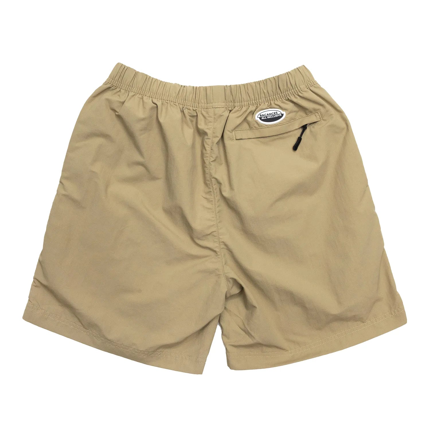 BACANCESのナイロン製の水陸両用ショーツ「BC NYLON SHORTS HARDCORE UFO'S LOGO」のCOYOTEカラーの背面からの商品写真