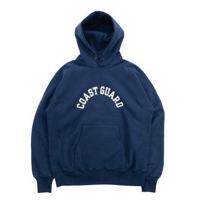 ヴィンテージマニア垂涎の沿岸警備隊のトレーニングウェアをBuzz Rickson’s（バズリクソンズ）が再現したスウェットパーカー「HORIZONTAL KNITTING SWEAT PARKA COAST GUARD」のNAVYカラーの正面からの商品写真