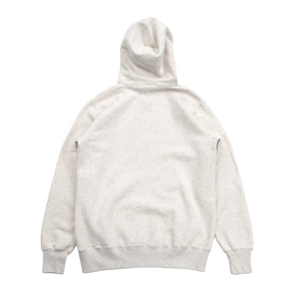 1940〜50年代当時のスポーツウェアのディテールを徹底的に再現した、Buzz Rickson’s（バズリクソンズ）のスウェットパーカー「U.S NAVAL ACADEMY PARKA」のOATMEATカラーの背面からの商品写真