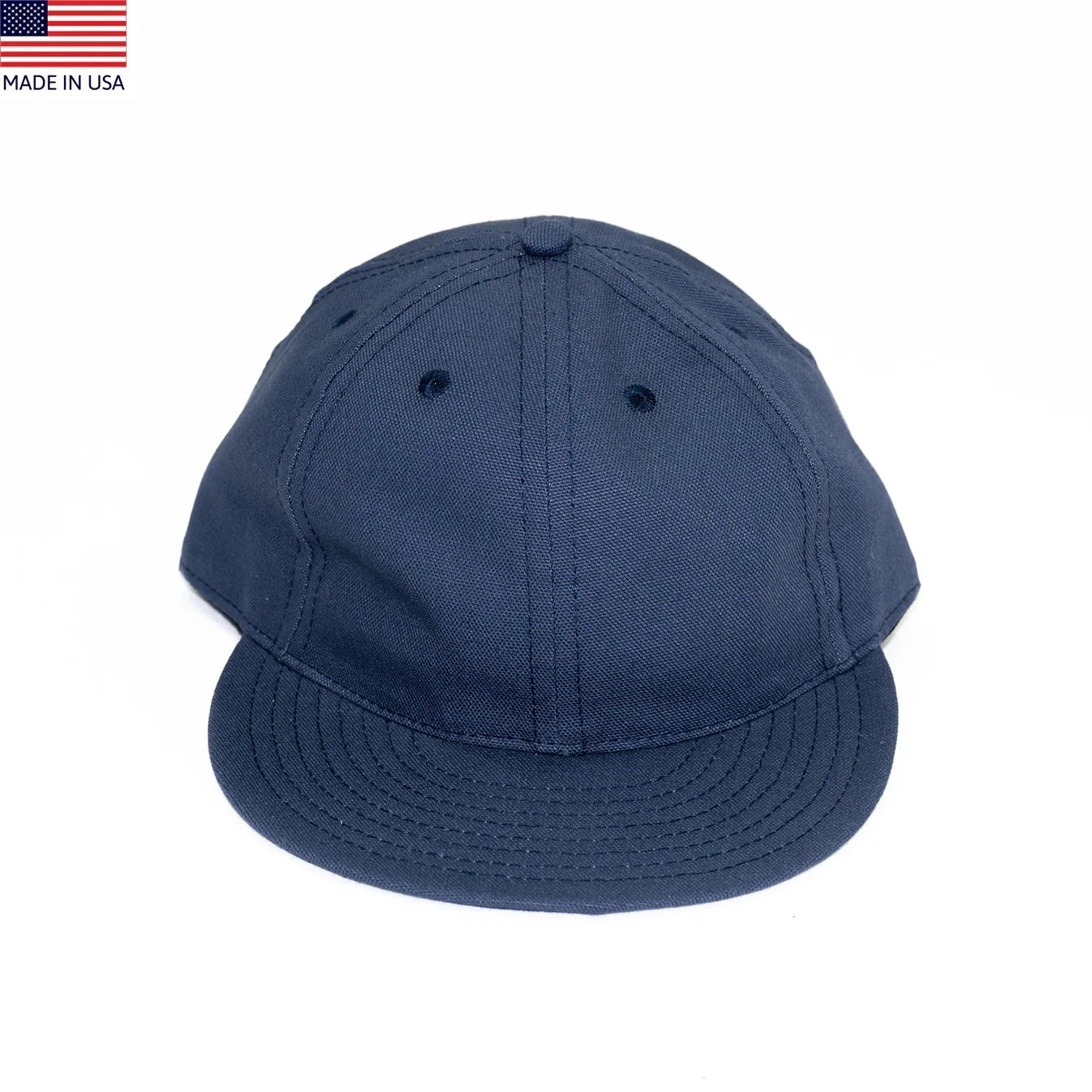 オールドスタイルの製法で「MADE IN USA」にこだわるベースボールキャップブランド「COOPERS TOWN BALLCAP」 の新作キャップ「DUCK CANVAS 5PALEL CAP」のNAVYカラーの正面からの商品写真