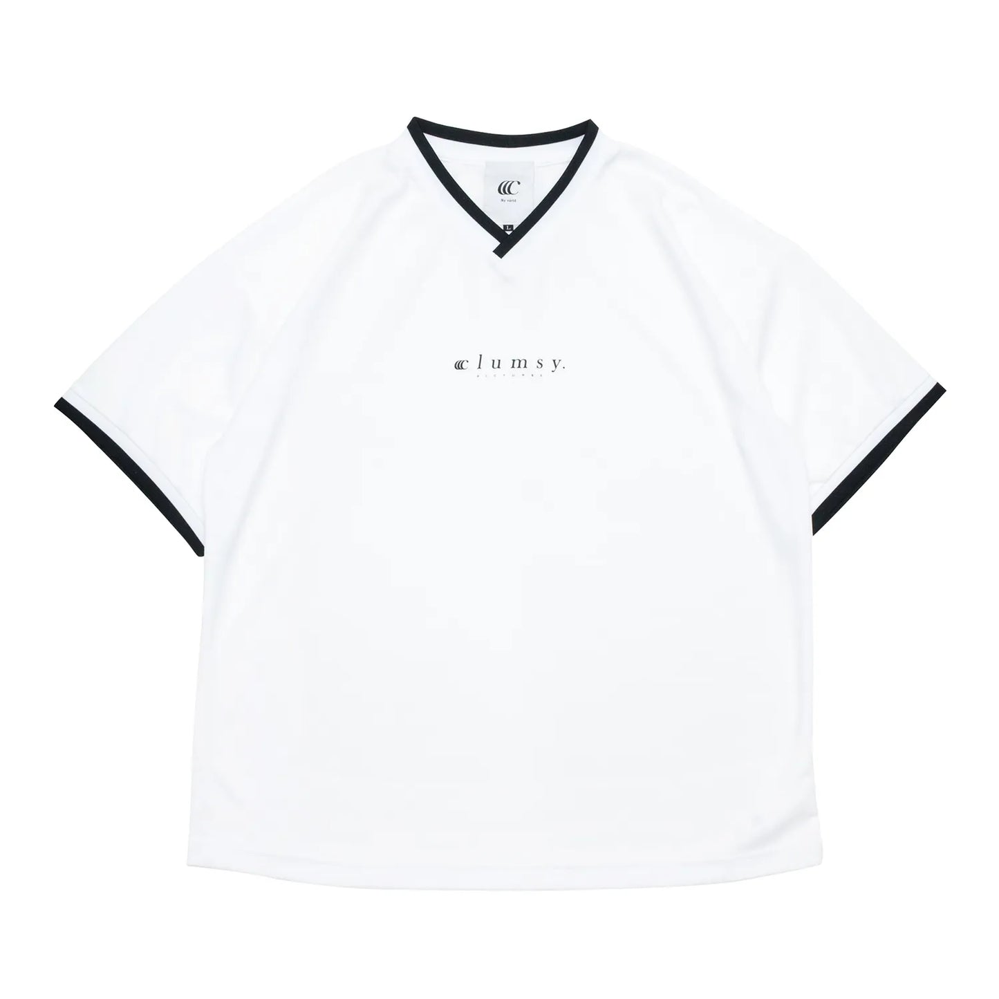 clumsy. PICTURES(クラムジー)のナイロン製のゲームシャツ「BAR LOGO GAME SHIRTS」のWHITEカラーの正面からの商品写真