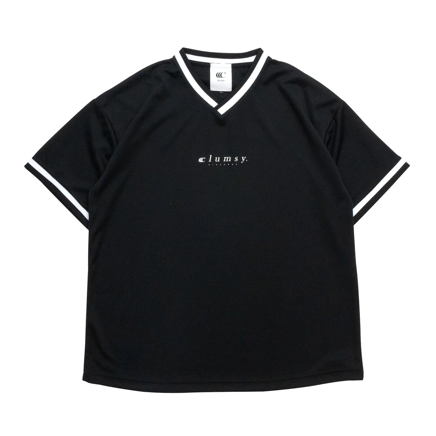 clumsy. PICTURESのBLACKカラーのゲームシャツ「BAR LOGO GAME SHIRTS」の正面からの商品写真
