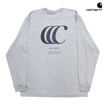clumsyとcarharttの限定コラボモデルのロングスリーブTシャツ「LIMITED CCC L/S TEE」のHT GREYカラーの背面からの商品写真