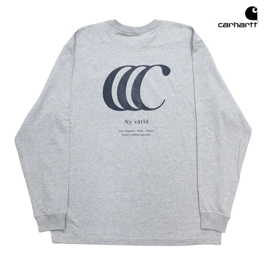 clumsyとcarharttの限定コラボモデルのロングスリーブTシャツ「LIMITED CCC L/S TEE」のHT GREYカラーの背面からの商品写真