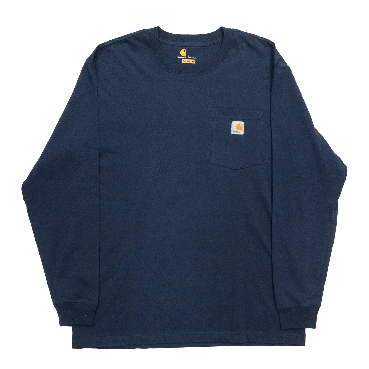 clumsyとcarharttの限定コラボモデルのロングスリーブTシャツ「LIMITED CCC L/S TEE」のNAVYカラーの正面からの商品写真