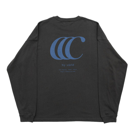 clumsy. Pictures(クラムジー)のCCCロゴが背面に大きくプリントされた定番アイテム「LIMITED CCC」ロングスリーブのSUMI/CYANカラーの背面からの商品写真
