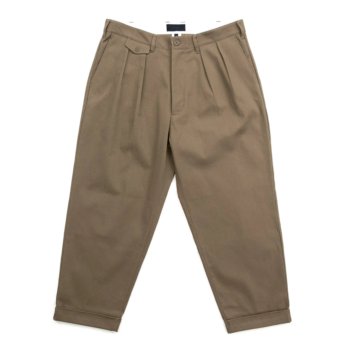 CLUMSY PICTURES 2 PLEATS RELAXED TWILL PANTS - OLIVE BROWN