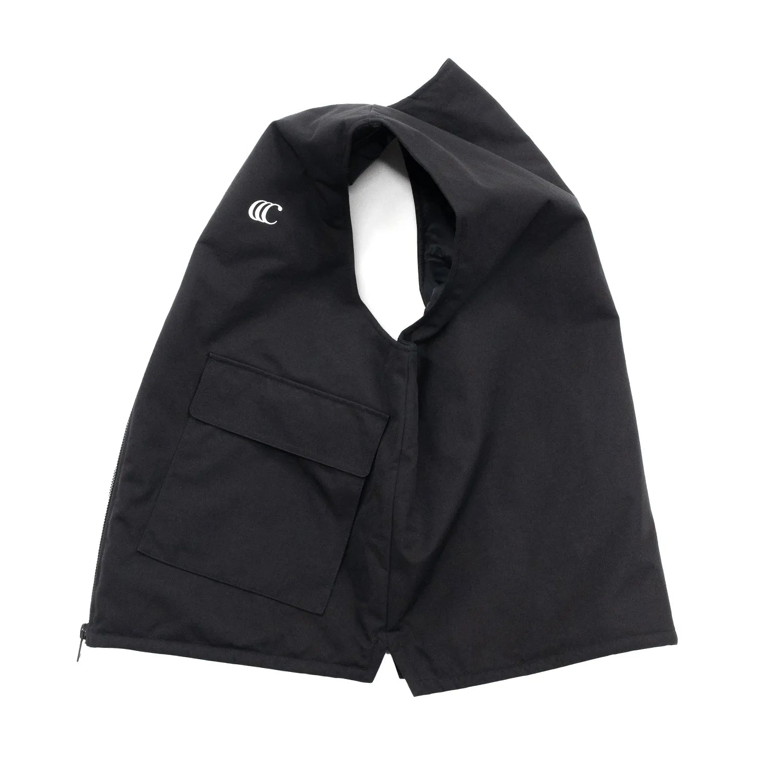 ナイロンダック生地を使用したclumsy(クラムジー)の中綿入りタクティカルベスト「TACTICAL DUCK VEST」のBLACKカラーの側面からの商品写真