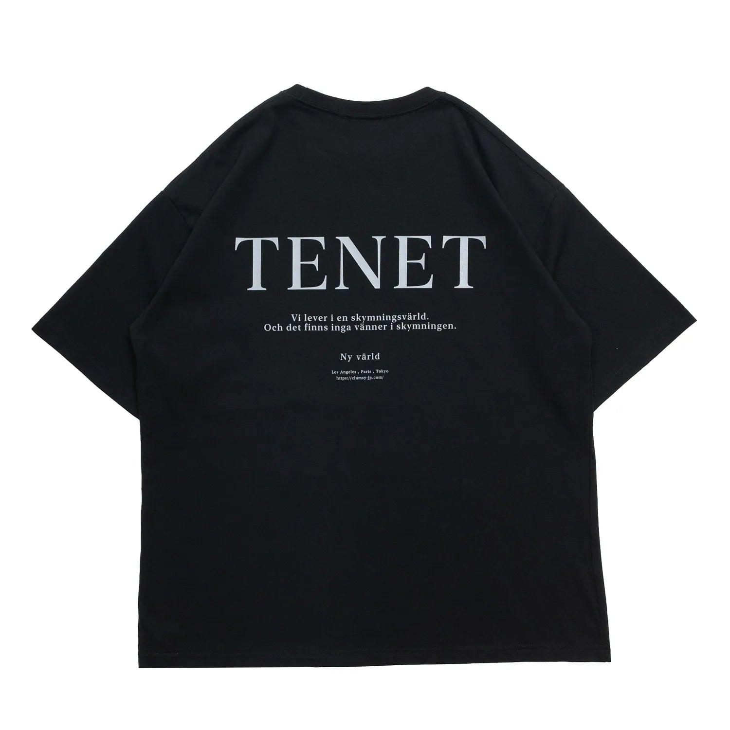 clumsy. PICTURES(クラムジーピクチャーズ)のTシャツ「TENET TEE」のBLACKカラーの背面からの商品写真