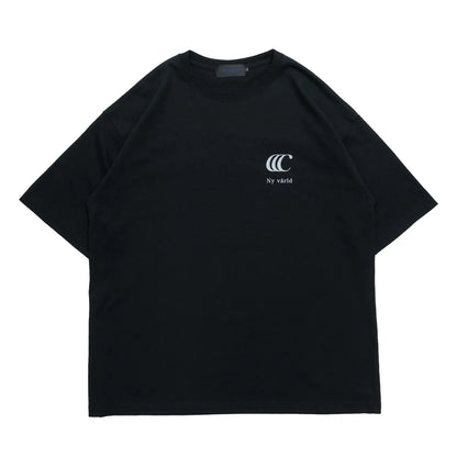 clumsy. PICTURES(クラムジーピクチャーズ)のTシャツ「TENET TEE」のBLACKカラーの正面からの商品写真