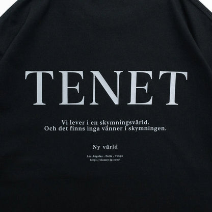 clumsy. PICTURES(クラムジーピクチャーズ)のTシャツ「TENET TEE」のBLACKカラーの背面のデザイン写真