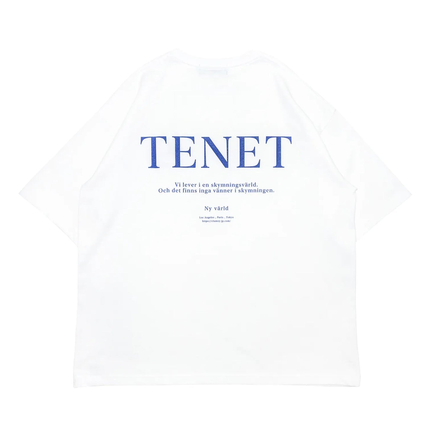 clumsy. PICTURES(クラムジーピクチャーズ)のTシャツ「TENET TEE」のWHITEカラーの背面からの商品写真