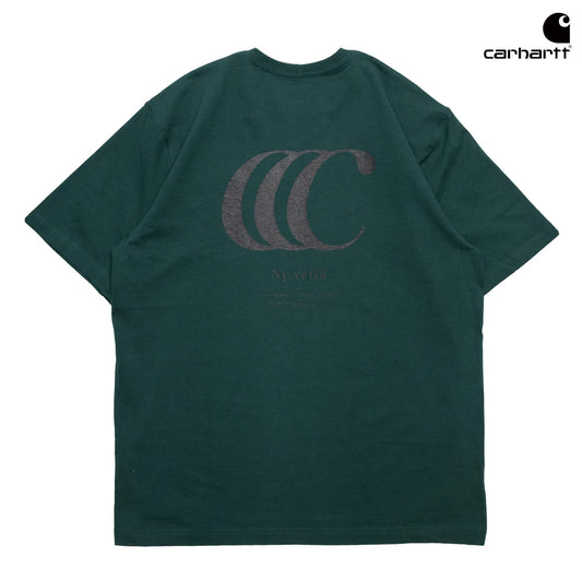 clumsy（クラムジー）とCarhartt（カーハート）の限定コラボTシャツ「LIMITED CCC S/S TEE」のDARK GREENカラーの背面からの商品写真