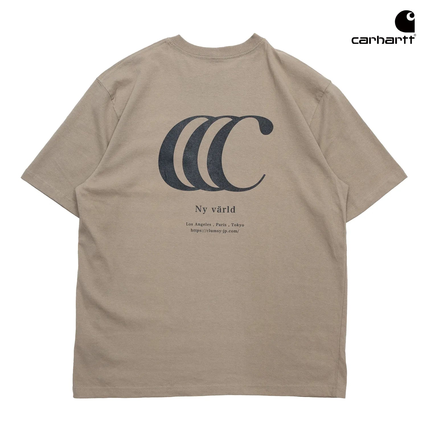 clumsy（クラムジー）とCarhartt（カーハート）の限定コラボTシャツ「LIMITED CCC S/S TEE」のSANDカラーの背面からの商品写真